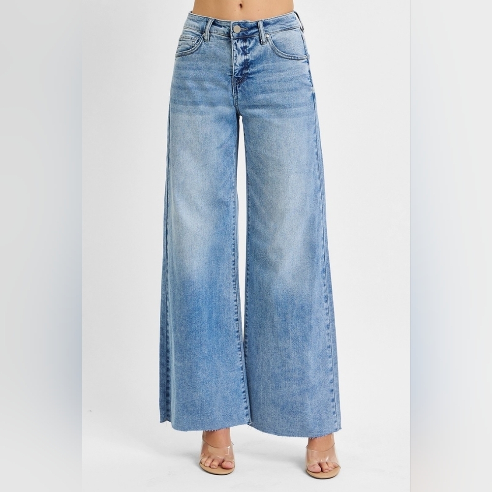 RISEN HR Tummy Control Light Wash Wide Leg Palazzo Denim Jeans Various NEW - Picture 5 of 12